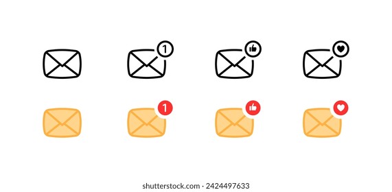 Envelope icon set. Linear and flat style. Vector icons