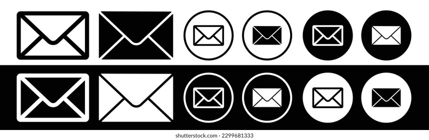 Conjunto de iconos sobre. botones web del boletín. cerrar el símbolo vector de contorno de letra de correo electrónico. pictograma de correo electrónico fino y plano sobre fondo blanco. enviar el mensaje de señal de línea. 