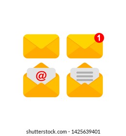 Envelope icon set. Vector illustration. Open and close envelopes.