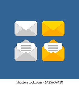 Envelope icon set. Vector illustration. Open and close envelopes.