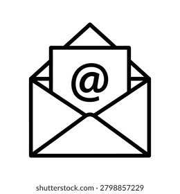 Envelope icon with an at sign symbol for electronic mail envelope communicatio