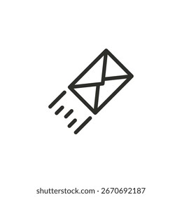 Envelope icon with speed symbol. Fast sending envelope with motion lines outline.