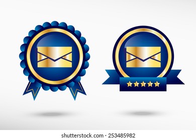 Envelope icon stylish quality guarantee badges. Blue colorful promotional labels