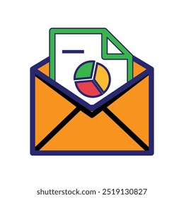 Icono de sobre. Datos de resultados de pruebas o investigaciones. Estilo de diseño plano. Adecuado para correos electrónicos, mensajes, interacciones. Plantilla de diseño de Vector