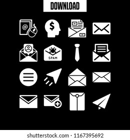 envelope icon. This set with tie of a businessman or information letter interface symbol, is identical with, open envelope and salary vector icons for mobile and web
