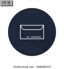 Icono sobre en estilo plano moderno aislado en fondo azul. Símbolo de correo para el diseño de su sitio web, logotipo, aplicación, UI. Ilustración del vector, EPS10.
