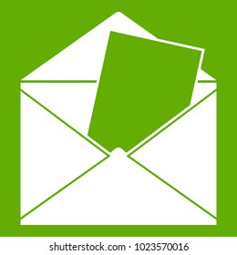 Envelope icon white isolated on green background. Vector illustration