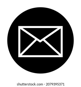 Envelope icon. White sign. Black circle. Communication concept. Business background. Vector illustration. Stock image.