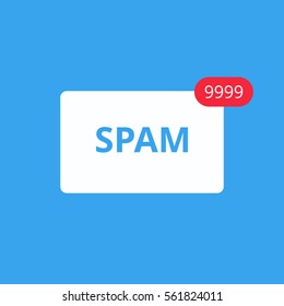envelope icon with the word spam emails and notification of the set