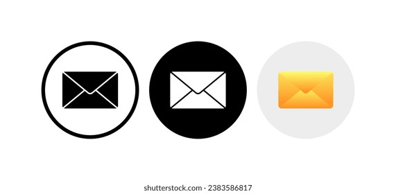 Envelope icons. Different styles, envelopes in a circle, message button. Vector icons