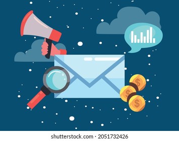 envelope with icons of digital marketing theme