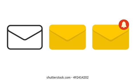 Envelope icons isolated on white background. Black and colored envelopes. E-mail symbol with notification. Vector flat icons