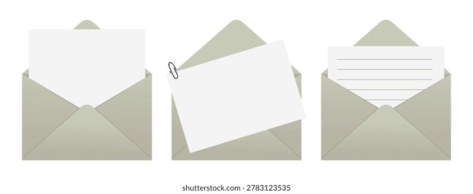 Envelope icons. Open and closed mail letter symbol collection for email, communication and message design flat vector illustration set. Postal envelope isolated on light background