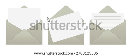 Envelope icons. Open and closed mail letter symbol collection for email, communication and message design flat vector illustration set. Postal envelope isolated on light background