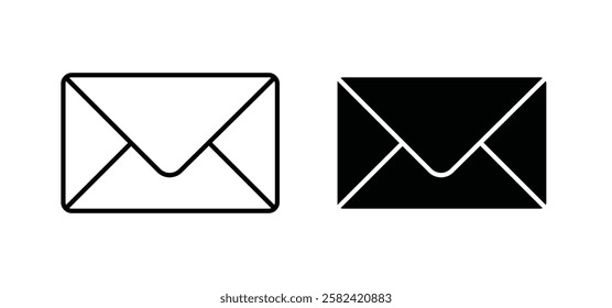 Envelope icons pack vectors in black flat and strokes