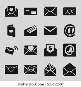 Envelope icons set. set of 16 envelope filled icons such as love letter, at email, letter, envelop, mail