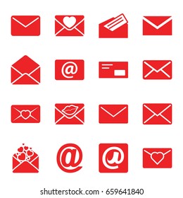 Envelope icons set. set of 16 envelope filled icons such as mail, love letter, envelope, email, at email, letter, envelop