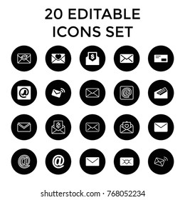 Envelope icons. set of 20 editable filled and outline envelope icons such as love letter, mail, at mail, at email, letter, envelop