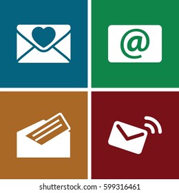 envelope icons set. Set of 4 envelope filled icons such as love letter, email, letter