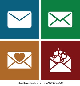 Envelope icons set. set of 4 envelope filled icons such as love letter