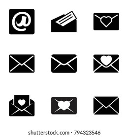 Envelope icons. set of 9 editable filled envelope icons such as love letter, mail, at email