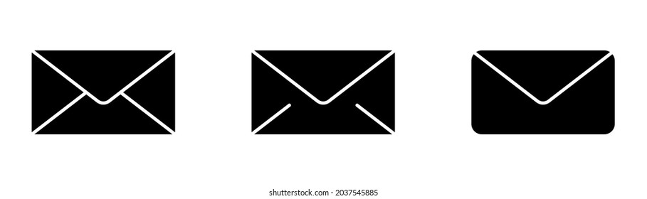 Juego de iconos de sobre. Iconos de correo negro. Símbolo de correo electrónico. Juego de sobres. Signo de contacto