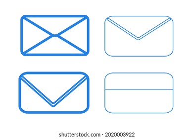 Envelope icons set. Blue outline. For website and application design.