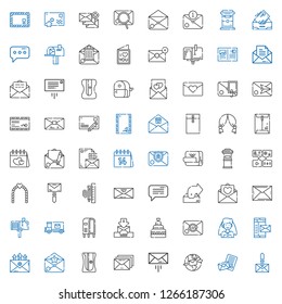 envelope icons set. Collection of envelope with email, love letter, message, sharpener, mail, bride, wedding cake, letterbox, mail truck. Editable and scalable envelope icons.