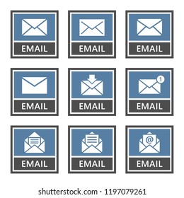 envelope icons set, email signs in vector