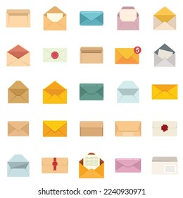 Envelope icons set flat vector. Blank mail. Postal card template isolated
