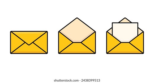 Envelope icons set, open, closed and with a mail icons, message symbols