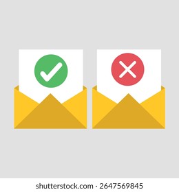 Envelope icons showing success and error messages with green check and red cross.