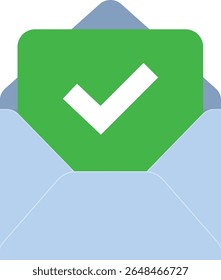 Envelope illustration with checkmark icon, indicating successful completion, confirmation, or approval. Ideal for sign-up screens, alerts, or verification.