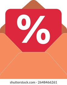 Envelope illustration with a percent icon, symbolizing discount or sale coupon. Perfect for e-commerce promotions, app alerts, or marketing materials.