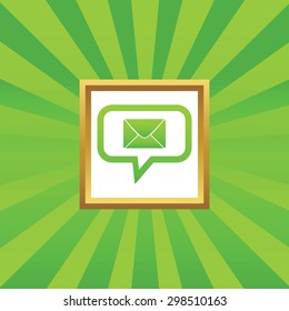 Envelope image in chat bubble, in golden frame, on green abstract background