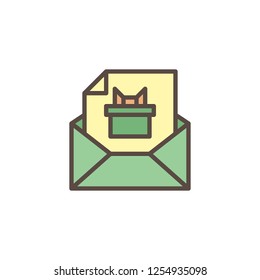 Envelope with invitation card filled outline icon, line vector sign, linear colorful pictogram isolated on white. Party invitation symbol, logo illustration. Pixel perfect vector graphics