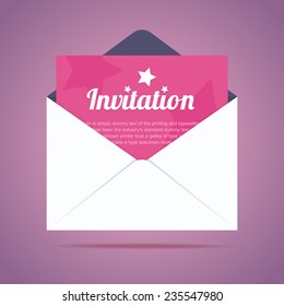 Envelope with invitation card and star shapes. Vector illustration