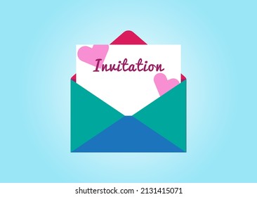 Envelope with invitation letter. Vector illustration in flat style.