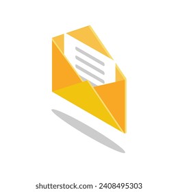 Envelope isometric icon. Yellow closed envelope. New message. Delivery of a document by mail. Vector illustration flat design. Isolated on a white background. 