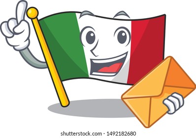 With envelope italy flags placed in cartoon tables
