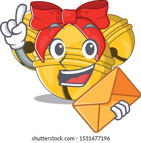 With envelope Jingle bell cartoon isolated with mascot