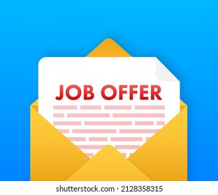 Envelope with Job offer message. Recruitment, Candidates. Work search success. Vector stock illustration.