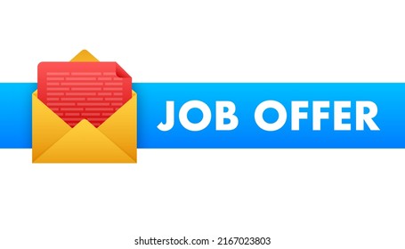 Envelope with Job offer message. Recruitment, Candidates. Work search success. Vector stock illustration