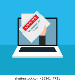 Envelope with job offer on the laptop screen. stock illustration.