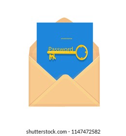 envelope, key, password