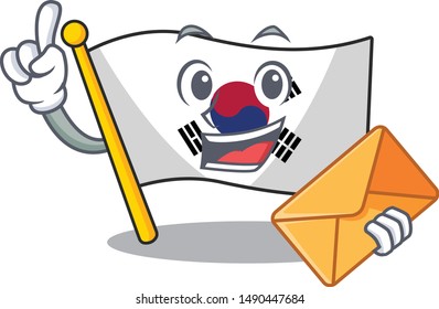 With envelope korean flag in the cartoon shape