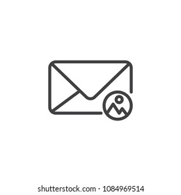 Envelope and landscape picture outline icon. linear style sign for mobile concept and web design. Photo message simple line vector icon. MMS Symbol, logo illustration. Pixel perfect vector graphics