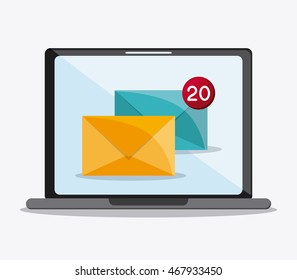 envelope laptop mail message chat communication icon. Colorfull and flat illustration vector