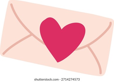 Sobre con Grande sello de corazón y solapa cerrada, líneas limpias y forma suave. Símbolo de amor, romance, mensaje y afecto por los saludos o el anuncio. Ilustración vectorial de dibujos animados.