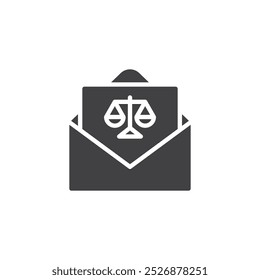 Envelope with legal document vector icon. filled flat sign for mobile concept and web design. Court Summon glyph icon. Symbol, logo illustration. Vector graphics